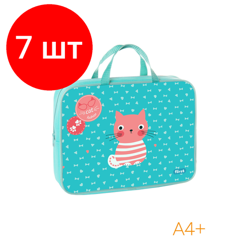 Комплект 7 шт, Папка текстильная с ручками 1 отделение, А4 Först Orange cat, 350*265*80мм, текстиль, на молнии папка текстильная с ручками 1 отделение а4 först orange cat 350 265 80мм текстиль на молнии