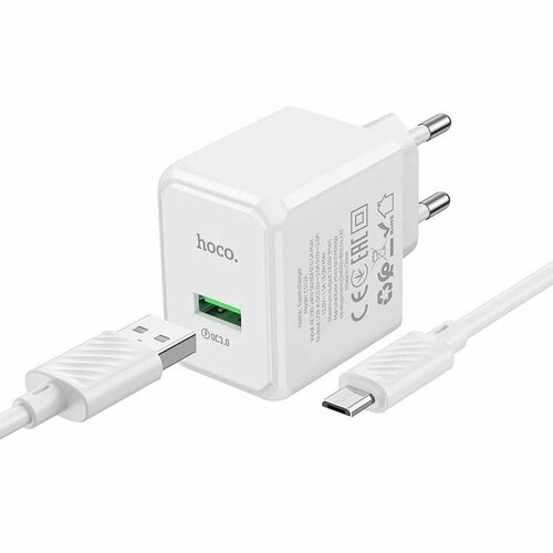 Сетевое ЗУ Hoco CS12A + кабель Micro USB (1USB/QC 3.0/18W) белое