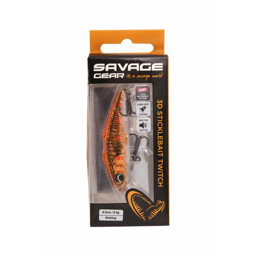 Воблер Savage Gear 3D sticklebait twitch 6,5см 9,4гр sinking fluo orange copper