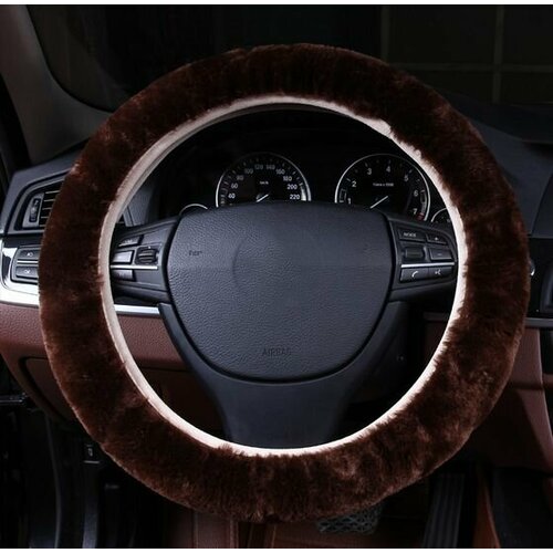 Оплетка на руль Субару Аутбек (1998 - 2004) универсал 5 дверей / Subaru Outback, Натуральный мех (австралийский, высокого качества), Коричневый