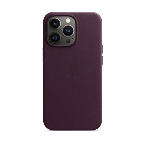 Чехол-накладка кожаный Leather Case с беспроводной зарядкой MagSafe на iPhone 14 Pro Max - бордовый