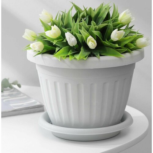 Горшок для цветов с поддоном Сильвер ЭКО 26 л d 20 см цвет светло-серый 412₽