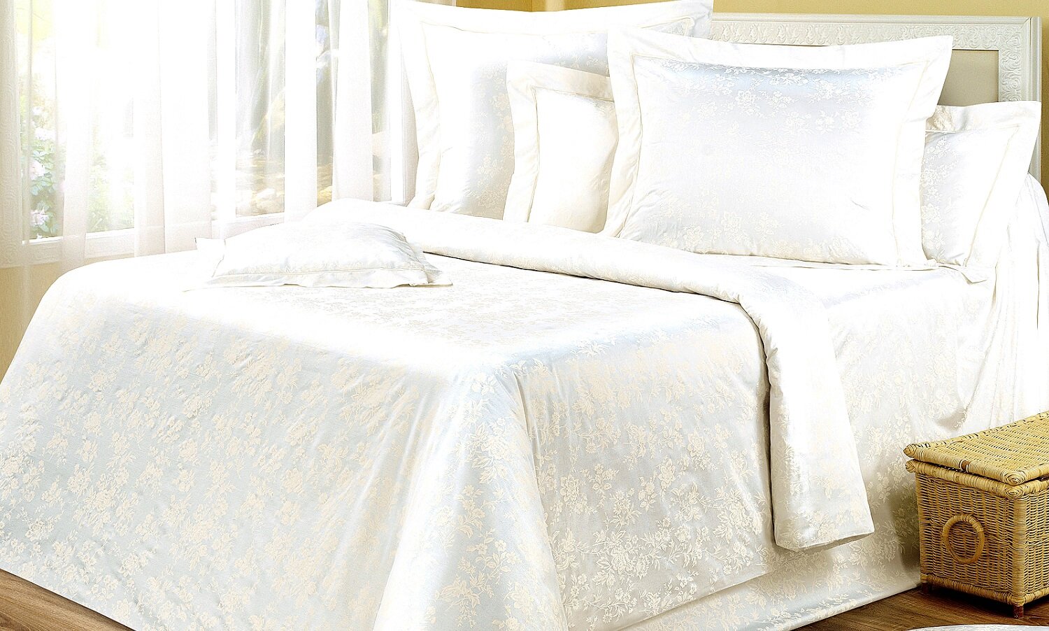 Постельное белье 1.5 спальное мако сатин комплект с наволочками 50x70 Amore Mio (300ТС Premiata) аморе мио (тепло-молочный шампань) с кантом