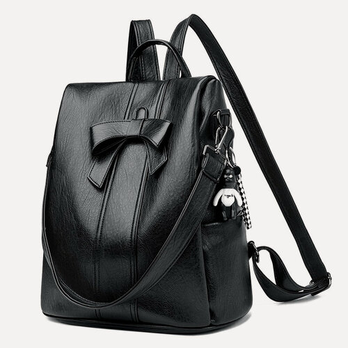Изображение товара Противоугонный рюкзак Multifunctional, женский, с бантом, черный, искусственная кожа