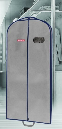 Чехол для одежды объемный Hausmann с овальным окном ПВХ и ручками 60x140x10 цвет серый