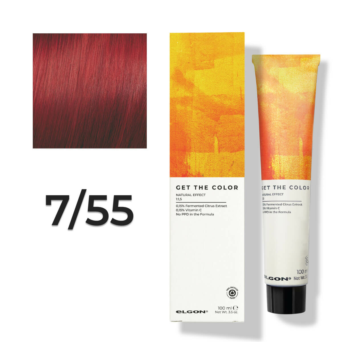 Стойкая краска для волос профессиональная Elgon Get the Color New 7/55 Русый Красный интенсивный, 100 мл