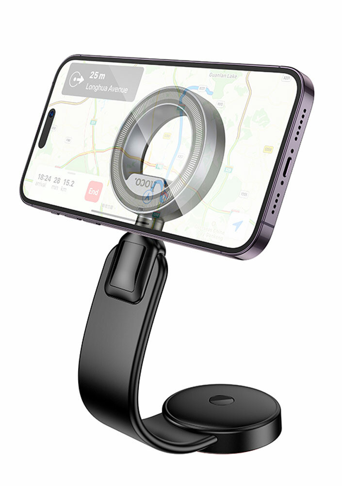 Магнитный держатель MagSafe Hoco H71 Totem ring magnetic car holder (center console) black/metal gray