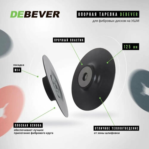 Гладкая опорная тарелка DEBEVER для фибровых дисков d125 мм, жесткая