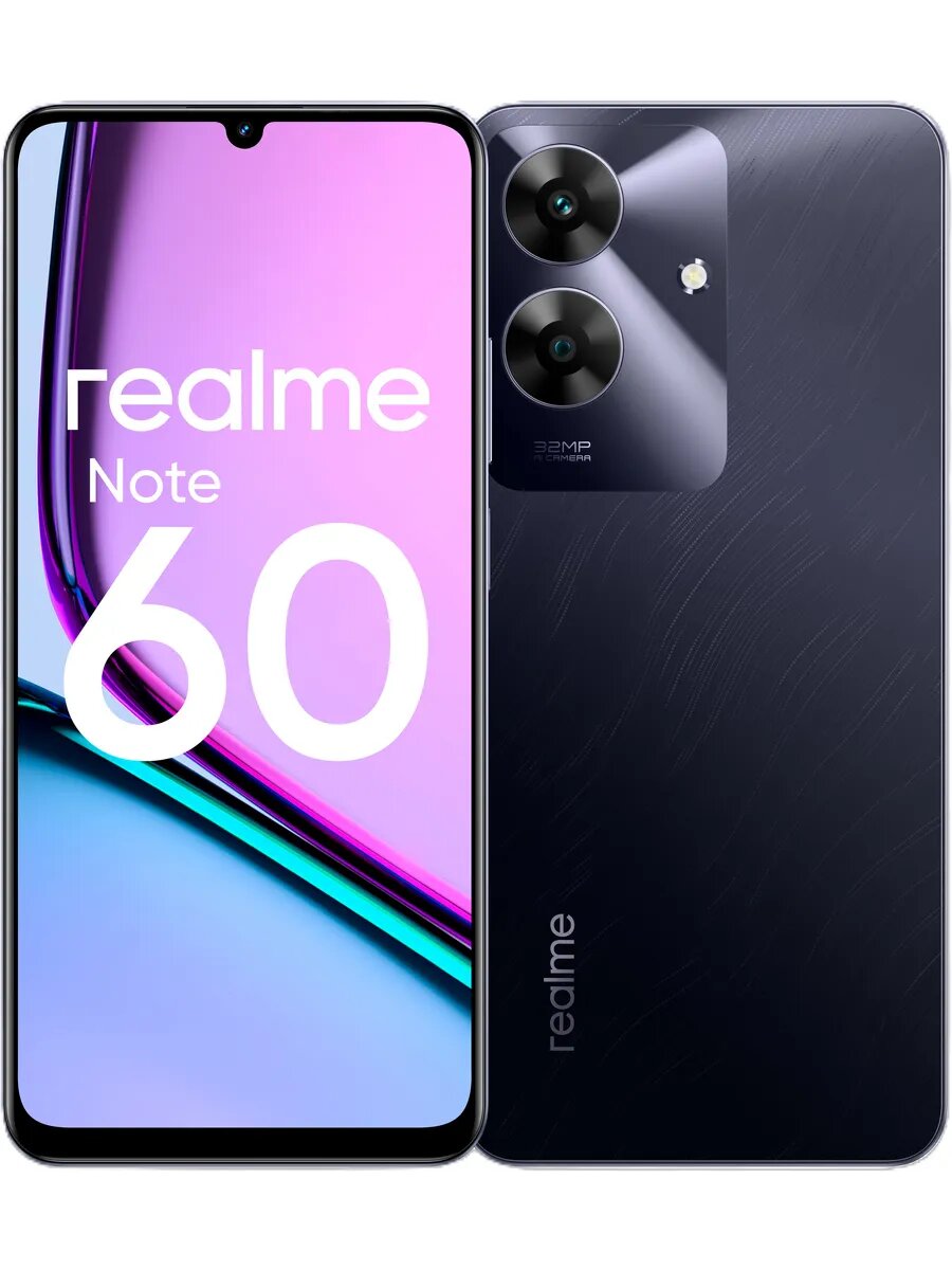 Смартфон Realme Note 60 RMX3933 128Gb 4Gb черный полн. 3G 4G 2Sim 6.74" IPS 720x1600 And14 32Mpix 80