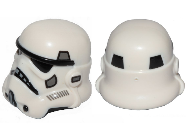 Minifigure, Headgear Helmet SW Stormtrooper with Molded Black Forehead, Eyes, Nose, Chin, and Panels on Back and Printed Dark Bluish Gray Marks Pattern, 42861pb02a White U