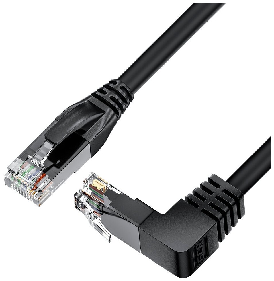 Патч-корд нижний угол UTP cat.5e 1 Гбит/с RJ45 LAN компьютерный кабель для интернета контакты 24 GOLD (GCR-LNC503D), черный, 5.0м