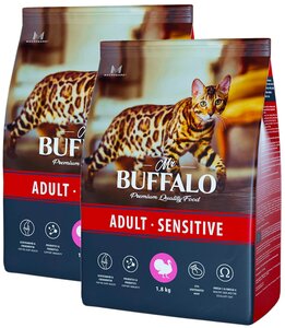 Фото MR.BUFFALO ADULT SENSITIVE для взрослых кошек с чувствительным пищеварением с индейкой (1,8 + 1,8 кг)