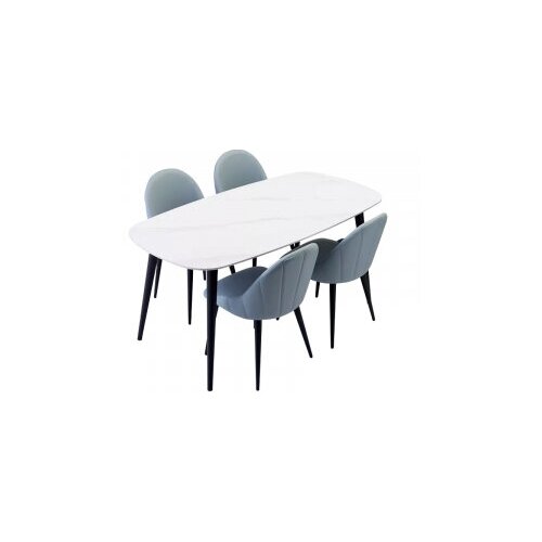 Набор обеденной мебели Стол и 4 стула Yang Zi Seashell Rock Plate Dining Table And Chairs 1.6 m Stone White