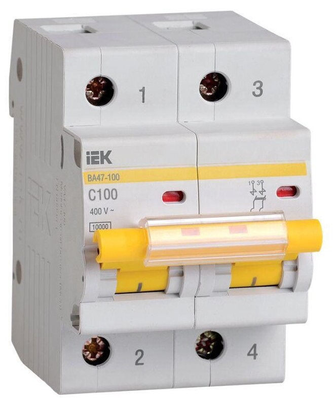 Выключатель автоматический модульный 2п C 100А 10кА ВА47-100, IEK MVA40-2-100-C (1 шт.)