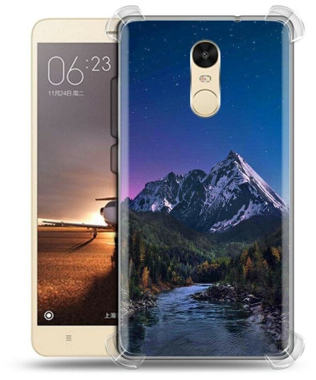Дизайнерский силиконовый с усиленными углами чехол для Редми Нот 4X / Xiaomi RedMi Note 4X Горы и полумесяц