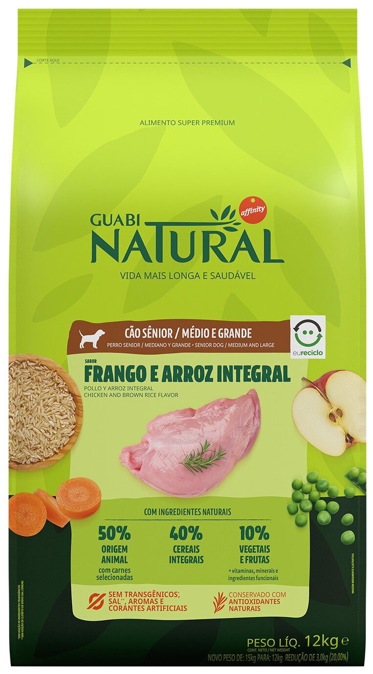 Guabi Natural Dog SENIOR сухой корм для пожилых собак средних и крупных пород цыпленок и коричневый рис 12 кг