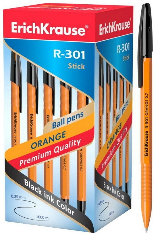 Ручка шариковая Erich Krause R-301 Orange 0.7 Stick коробка 50 шт. - фото №4
