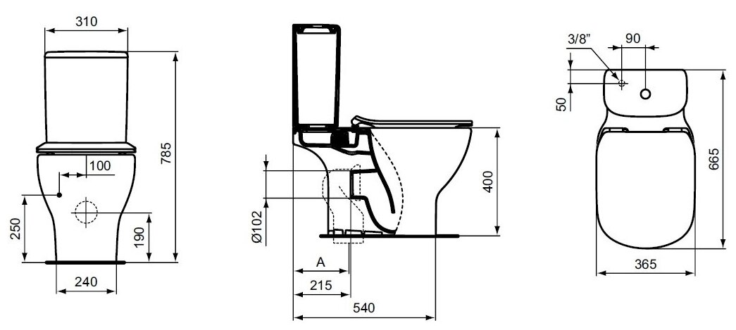 Tesi T356801 Бачок в сборе 31x38.5 см (3/4.5 л, двойной смыв, нижняя подводка) Ideal Standard - фото №2