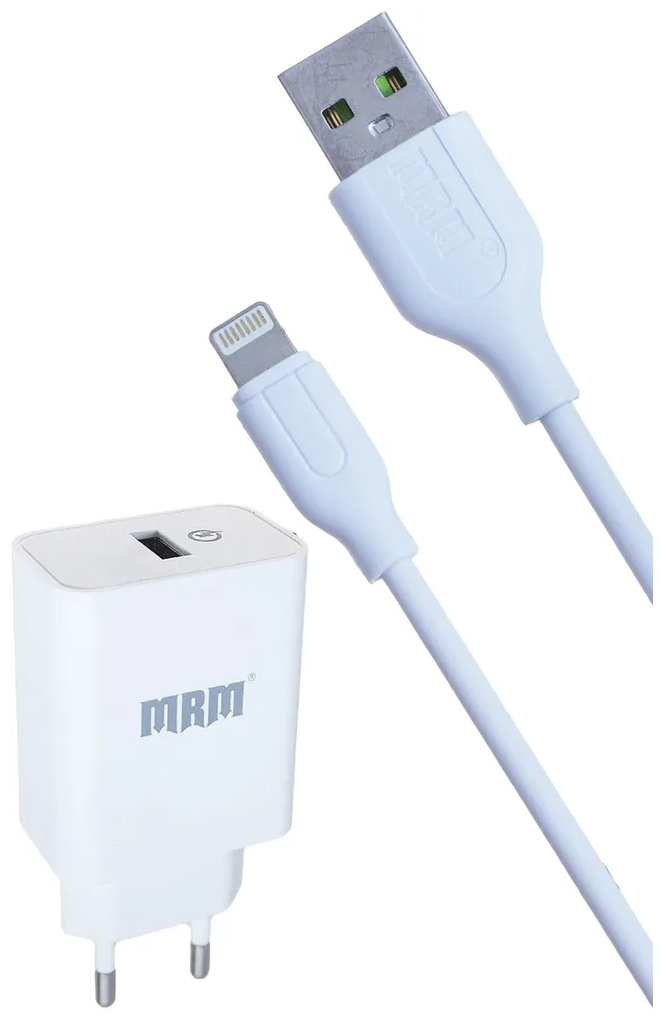 Зарядное устройство MR30C для телефона, планшета (iPhone, iPad) 3A 18W с быстрой зарядкой QC 3.0 (Белый) с кабелем Lightning 1 м