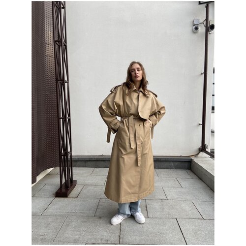 Двубортный тренч оверсайз с поясом LESYANEBO Песочный