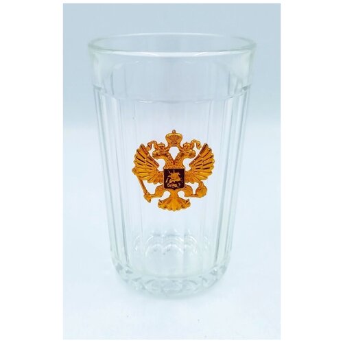Стакан граненый 250мл Герб России золото стеклянный, прозрачный классический, подарочный универсальный, для воды чая водки