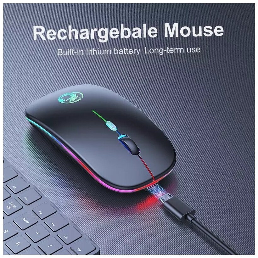 Игровая компьютерная мышь беспроводная E-1300 RGB с бесшумным кликом Bluetooth цвет серый