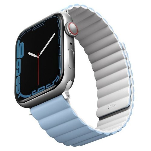 Ремешок для смарт-часов Uniq Revix Reversible для Apple Watch 45/44/42 mm, Magnetic white/blue ремешок uniq revix reversible magnetic для apple watch 49 45 44 42 mm синий серый