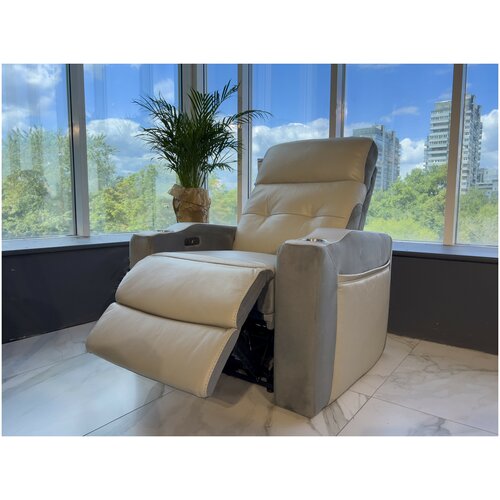 Кресло мягкое, натуральная кожа, реклайнер, домашний кинотеатр