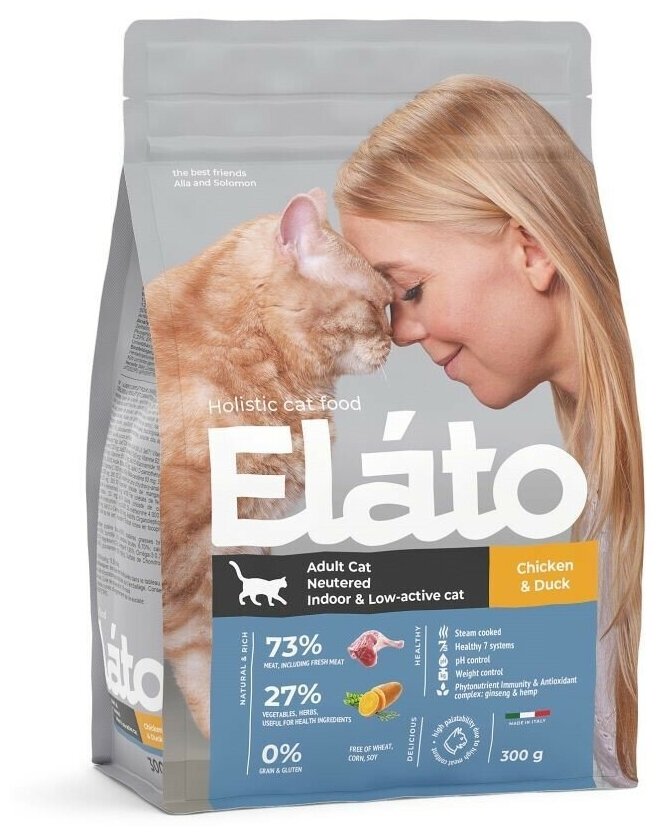 Elato (Элато) Holistic корм для кастрированных котов, стерилизованных и малоактивных кошек 300г - фотография № 2