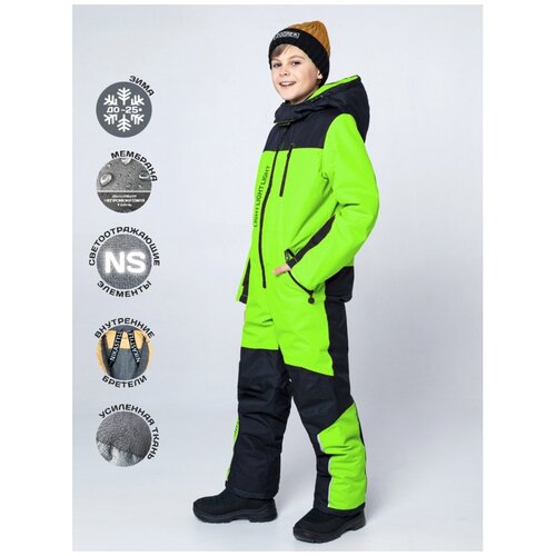 фото Комбинезон зимний для мальчика nikastyle 8з0322 (салатовый неон) - размер 152