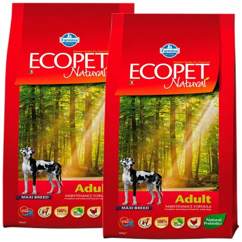 ECOPET NATURAL ADULT MAXI для взрослых собак крупных пород с курицей (12 + 12 кг)