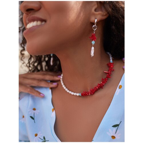 Бусы Greenbird, ракушка, жемчуг культивированный, жемчуг пресноводный, коралл, жемчуг пресноводный культивированный, длина 41.5 см, белый, красный