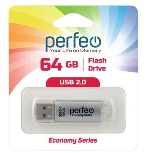 USB Флеш-накопитель USB накопитель Perfeo 64GB E01 Silver economy series