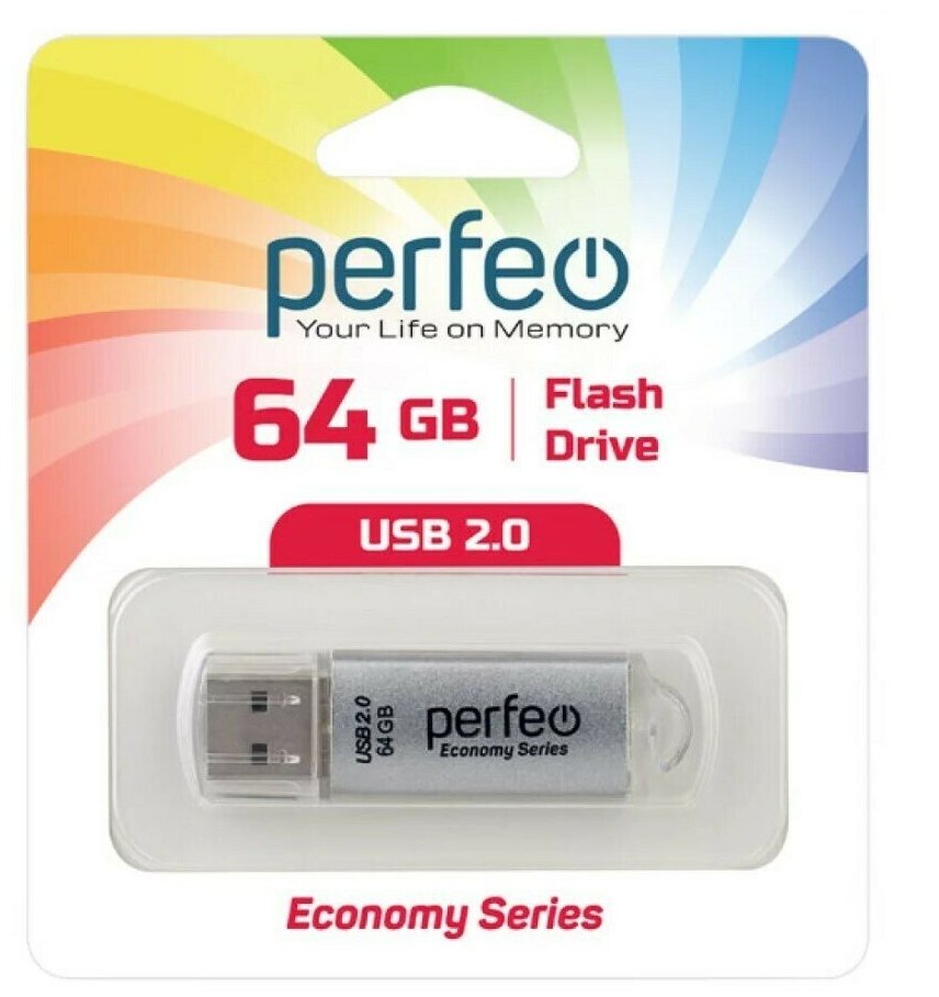 USB Флеш-накопитель USB накопитель Perfeo 64GB E01 Silver economy series