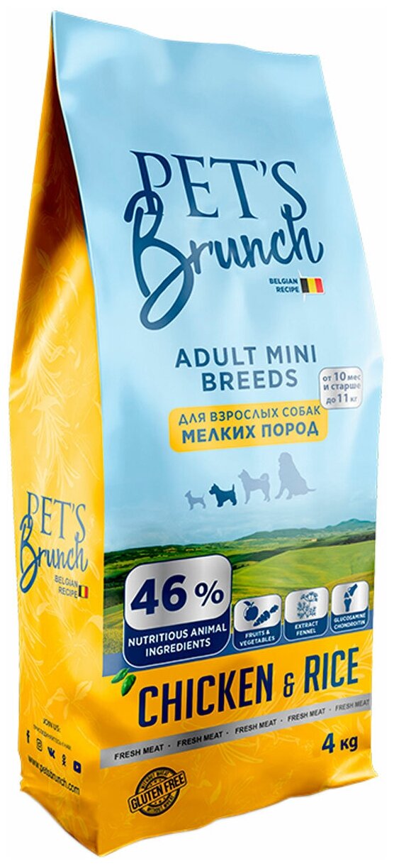 Сухой корм PET'S BRUNCH ADULT MINI BREEDS для взрослых собак мелких пород с цыпленком 4кг