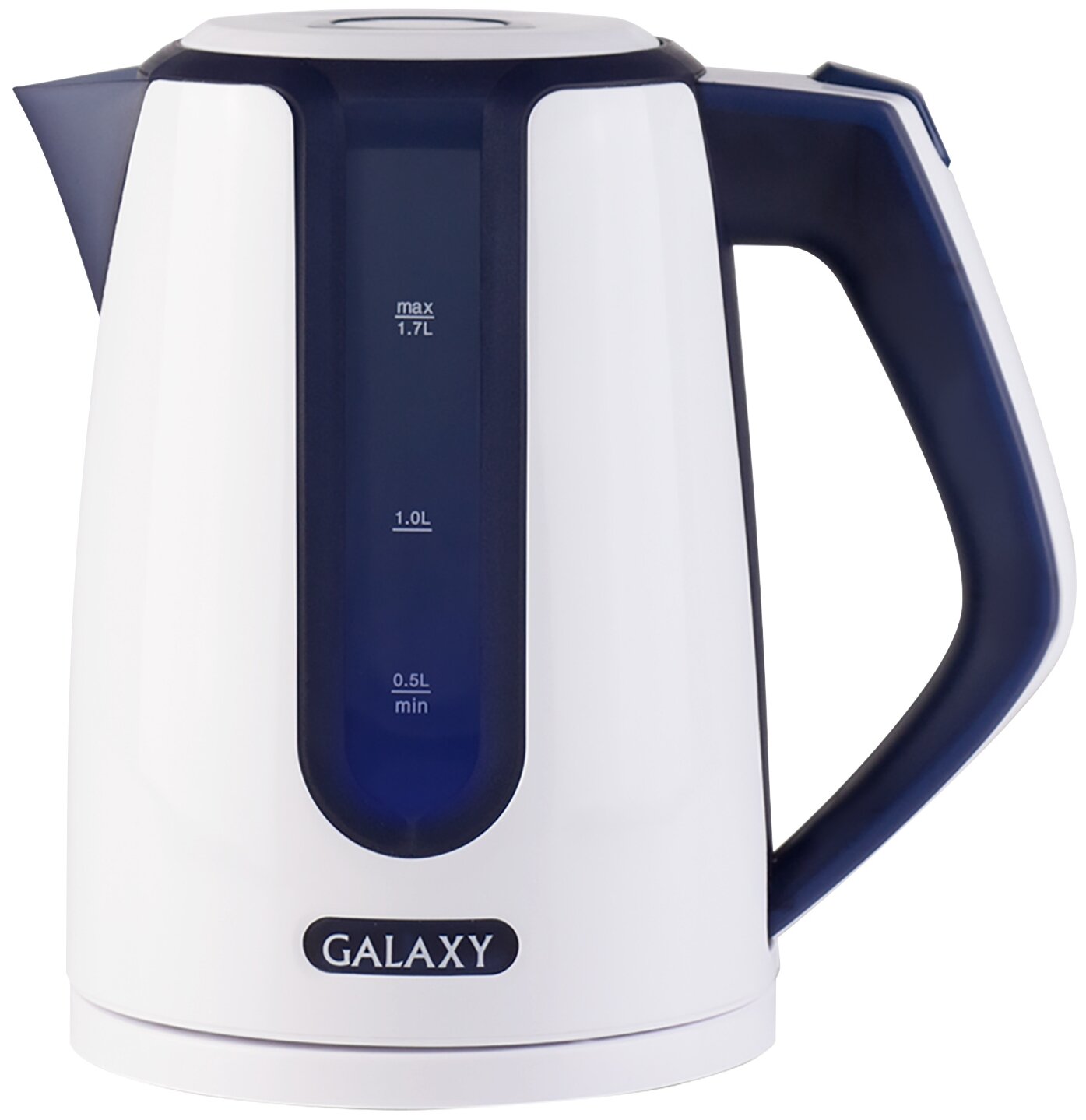 GALAXY GL 0207 синий Чайник электрический 2200Вт, объем 1,7 л., скрытый нагревательный элемент, автоотключение при закипании, автоотключение при отсутствии воды, шкала уровня воды, съемный фильтр,220-240В,50 Гц