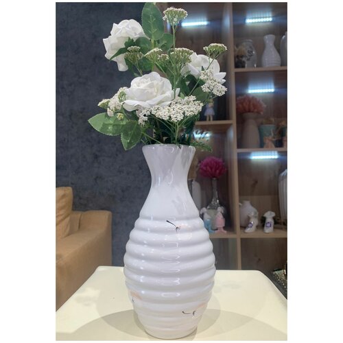 Ваза керамическая, белая, красивая ваза, ваза для цветов, ваза для декора, 22 см.