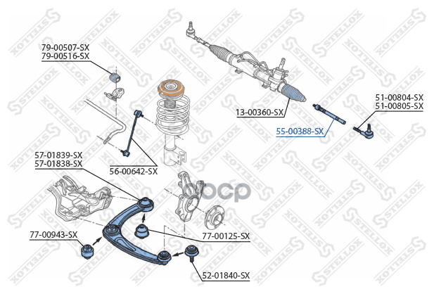 55-00388-Sx_тяга Рулевая! Citroen Berlingo, Peugeot Partner 1.6/1.6hdi 08> Stellox арт. 5500388SX