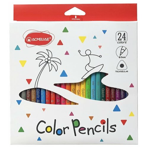 фото Цветные карандаши трехгранные для рисования acmeliae color pencils, 24 цвета