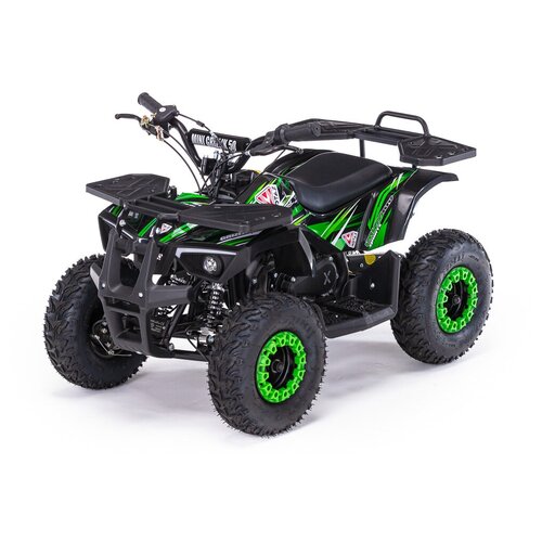 Детский бензиновый квадроцикл GRIZLIK Х16 ES BW большие колеса с электростартером и родительским пультом черно-зеленый