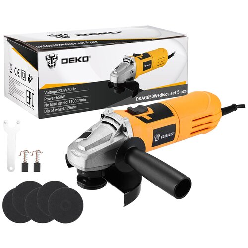 Углошлифовальная машина DEKO DKAG650Wнабор дисков 5 шт 240000₽