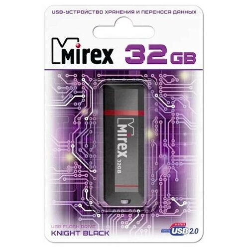 Флеш диск 32GB USB 2.0 Mirex Knight, черный mirex флеш накопитель mirex keeper 32gb usb 3 0 металл