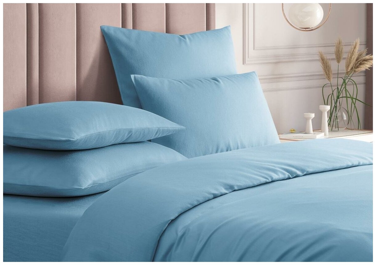 Комплект постельного белья,, Guten Morgen, Сатин, Wave, цвет: Голубой, 1.5 спальный с нав. 70х70 см - фотография № 2