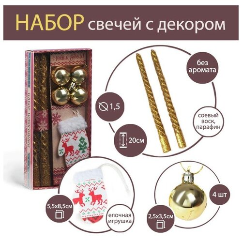 Набор высоких свечей с декором «Тепла в Новом году!», 9,5 х 20 см