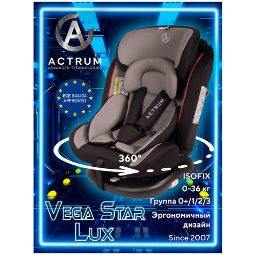 Детское автокресло поворотное ACTRUM Vega Star, Цвет коричневый/ Isofix / Группа 0+/1/2/3 / 0-36кг / 0-12лет