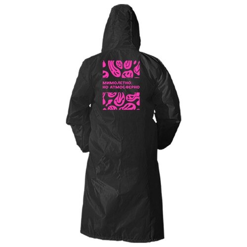 Дождевик, размер 50-54, черный с капюшоном розовый принт Фразы - 3052