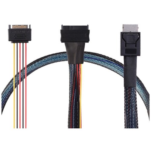 Кабель адаптер GSMIN DS1 SAS SFF-8639 (M) - SFF-8611 42-Pin (M) + SAS (M) (50 см) (Черный) sff 8643 to m 2 adapter m 2 module with mini sas hdd connector support intel 750 series u 2 pcie nvme ssd sff