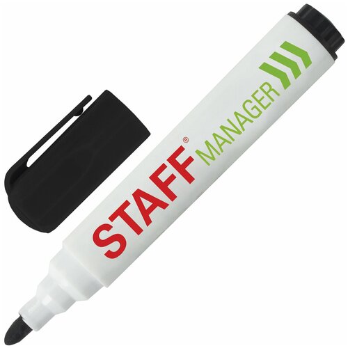 Маркер стираемый для белой доски черный STAFF Manager WBM-491 5 мм с клипом, 24 шт staff маркер для доски manager синий 1 шт