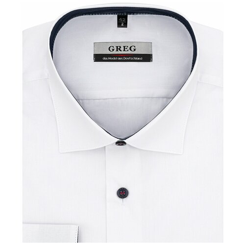 фото Рубашка мужская длинный рукав greg 100/139/wh/z/11p, полуприталенный силуэт / regular fit, цвет белый, рост 174-184, размер ворота 44