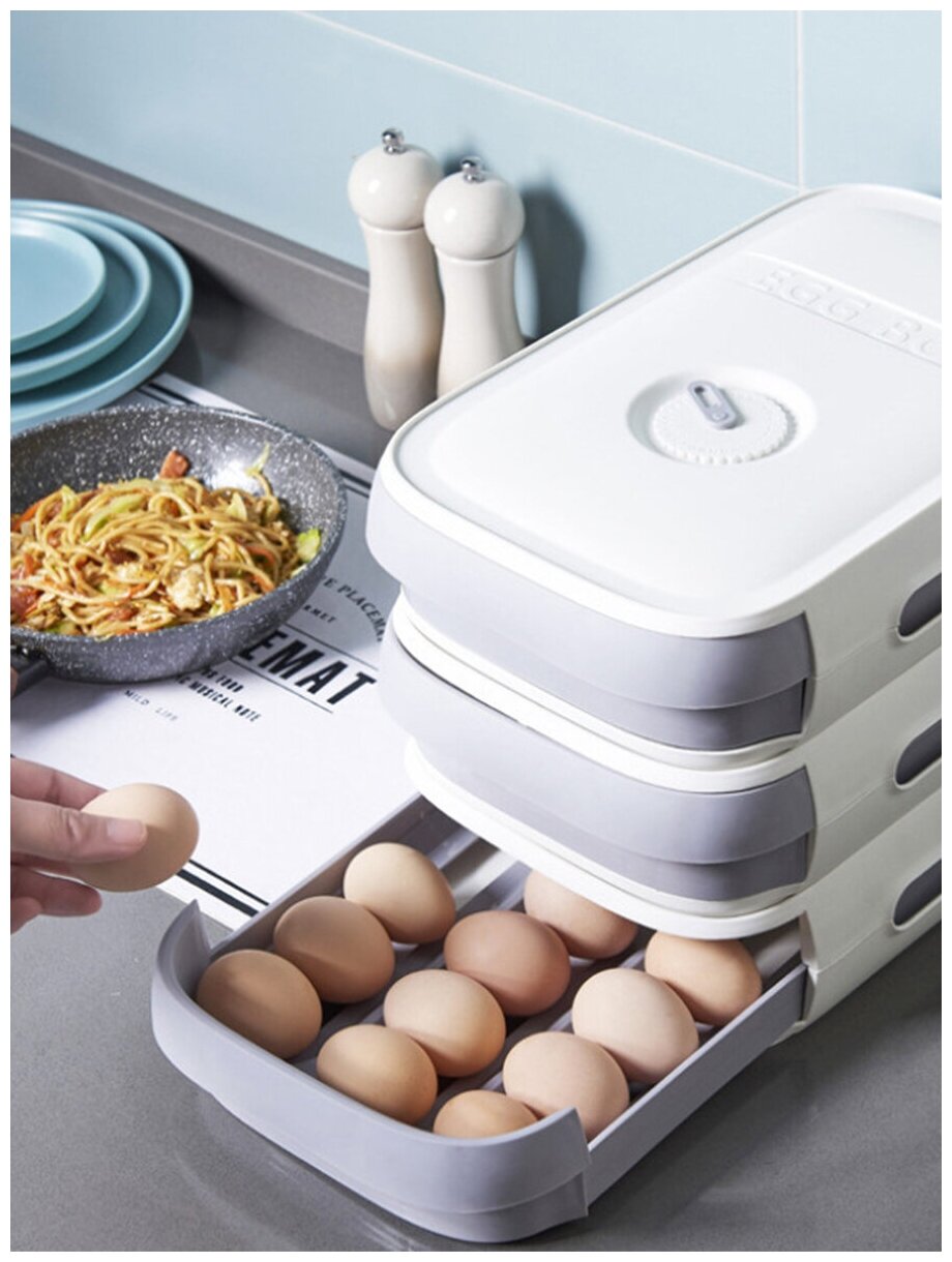 Коробка для яиц/ Подставка для яиц с крышкой / Контейнер для хранения яиц / Органайзер для яиц в холодильник (белый) - фотография № 4